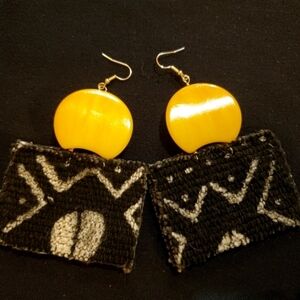 Handcrafted African  Mudcloth Fabric and Resine Earrings